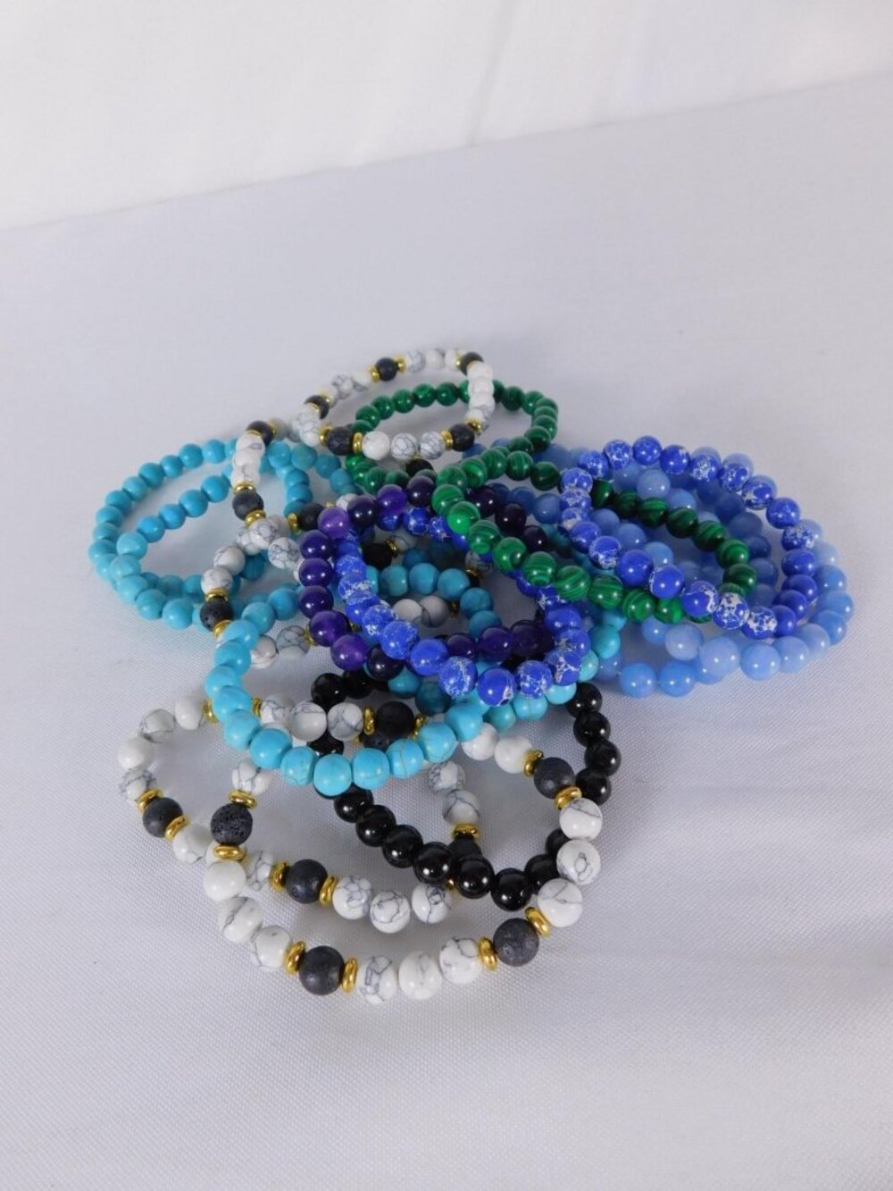 Bulk Lot Beaded Stretch Bracelets Mixed Colors Blue Green Black White Stackable